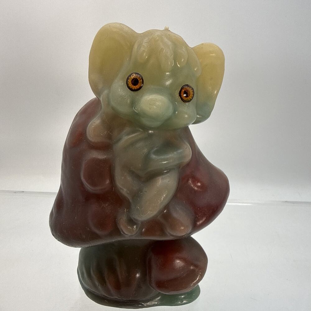 Rare Vtg Mushroom Gnome/Mouse Candle Elf German Whimsy Wax Art Carved